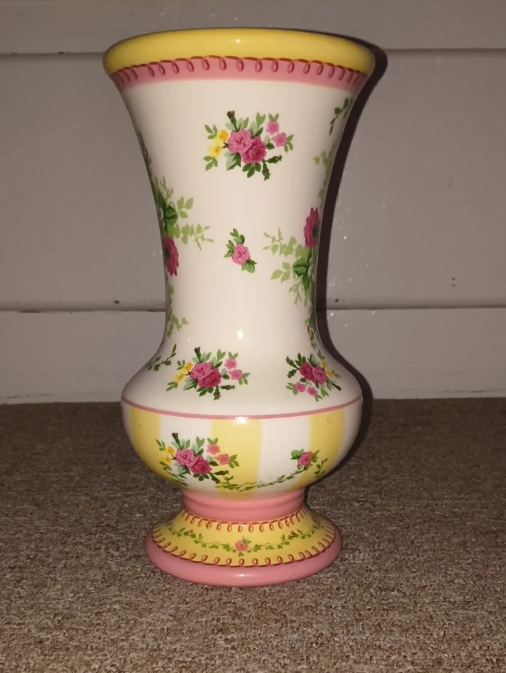 Floral Ceramic Vase in Yellow, Pink, and Cream - Decorative Home Accent